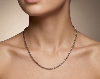 Rökkvarts pärlhalsband, sterlingsilverhalsband för kvinnor, 40 cm