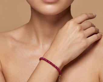 Pulsera de cuentas de rubí facetadas / Joyería de cuentas de piedras preciosas en forma de rondel Piedra natal de julio