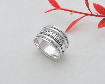 Handmade Sterling Silver Fidget Ring - Wide Band Unisex Design - Size 13