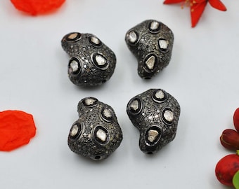 Cuentas de plata de ley con diamantes talla rosa engastados en pavé, componentes para la fabricación de joyas.