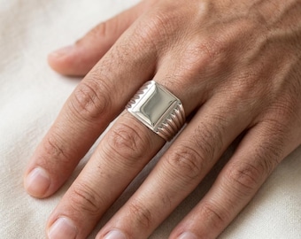 Anello a sigillo quadrato in argento sterling 925 massiccio, realizzato a mano, taglia 11.