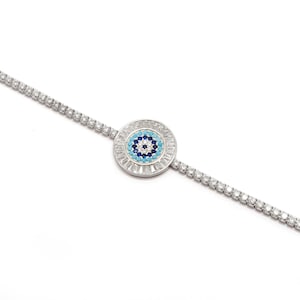 Cz Silver Bracelet, Blue Evil Eye Bracelet, Silver Evil Eye Charm Bracelet, Gift For Her Evil Eye Bracelet, Handmade Bracelet For Women