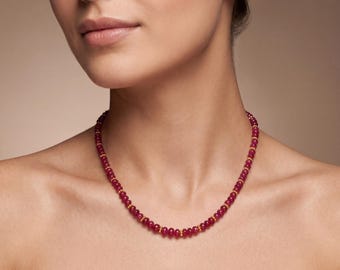 Collar con cuentas de rubí en forma de rondel, chapado en oro de plata de ley 925.
