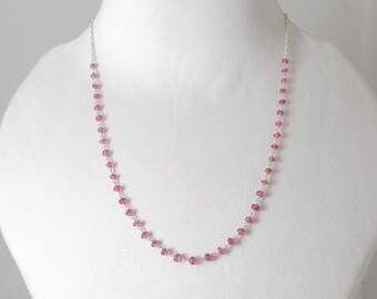 Collana fatta a mano con perline di rubino / Catena in argento sterling 925, gioielli delicati