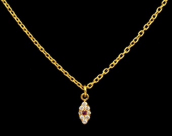 14K Solid Gold Evil Eye Anhänger, Rubin Diamant Charm