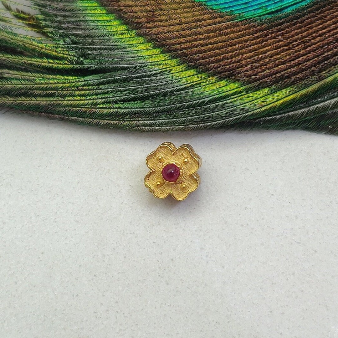 18k Gold Floral Beads With Color Stone Red for Jewelry Making Etsy