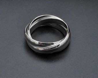指輪・リング Three Finger Statement Ring 925 Sterling Silver Triple Interlocked Ring, Three Rolling