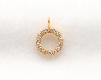 14K Solid Gold Diamond Circle Charm Pendant