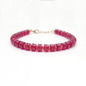 Natural Ruby Bracelet | Faceted Rondelle Tyre Beads | Genuine Ruby Gemstone Silver Jewelry | Dainty Ruby Beaded Bracelet | July Birthstone
