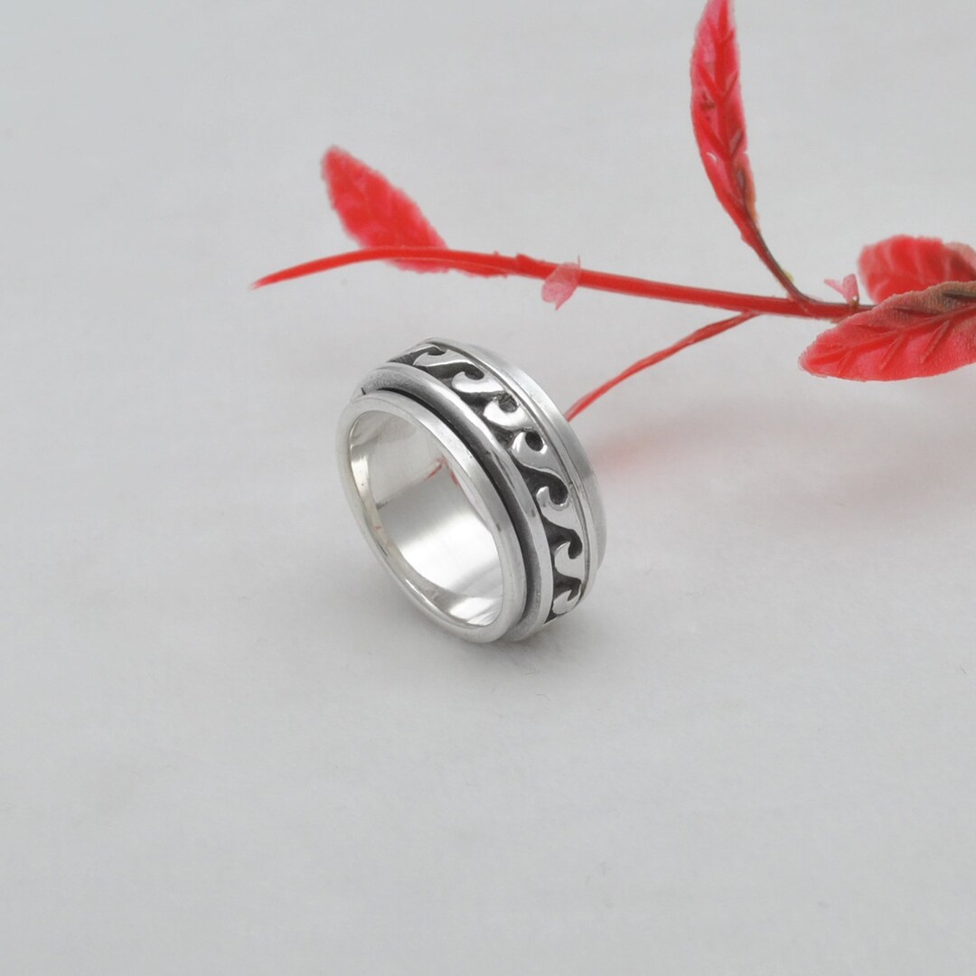 Sterling Silver Fidget Spinner Ring: Floral Anxiety Ring, Size 6 - Etsy