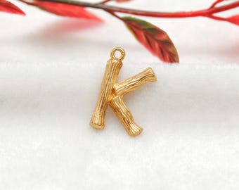 18k Solid Yellow Gold K Initial Pendant | Alphabet Charm