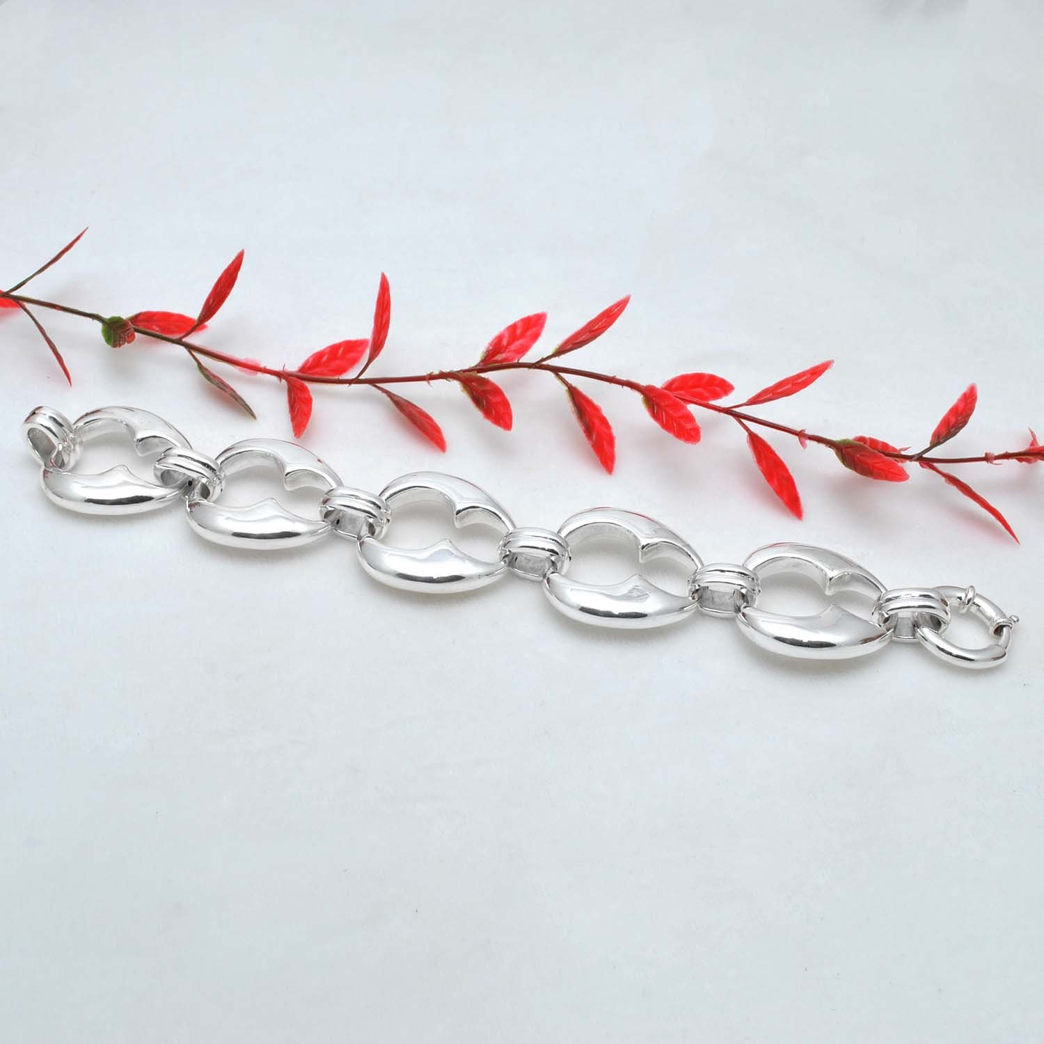 Chunky Sterling Silver Link Bracelet, Handmade Vintage Jewelry, 9