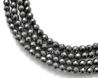 Faceted Hematite Round Beads, Black Metallic Jewelry Spacers (15/16 inch)