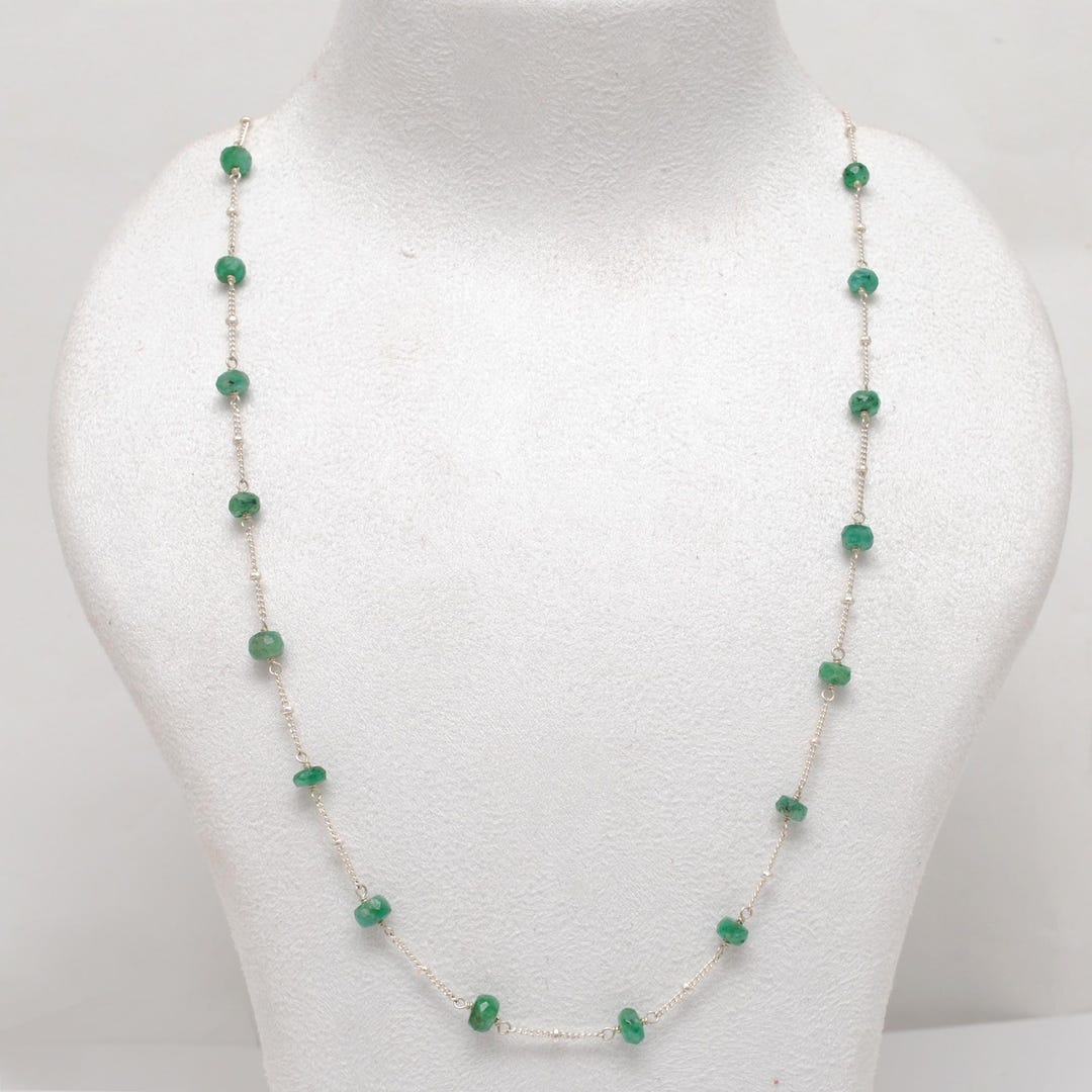 Collier Émeraude Béryl 7-12 Mm - Perles Rondelles Facettées - Fait Main (AAA+++)