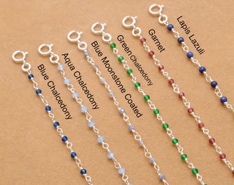 Granat Perlen Halskette, handgemachte Perlen Halskette, Lapis Lazuli 925 Sterling Silber Perlen Armband Halskette, Option Kettenüberzug Option verfügbar