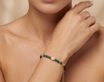 Armband mit Smaragd- und Saphirperlen: Schmuck aus Sterlingsilber mit Edelsteinperlen