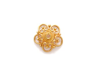 18k Gold Flower Cap, 2x10mm Spacer Bead Charm, Fine Jewelry Making Finding