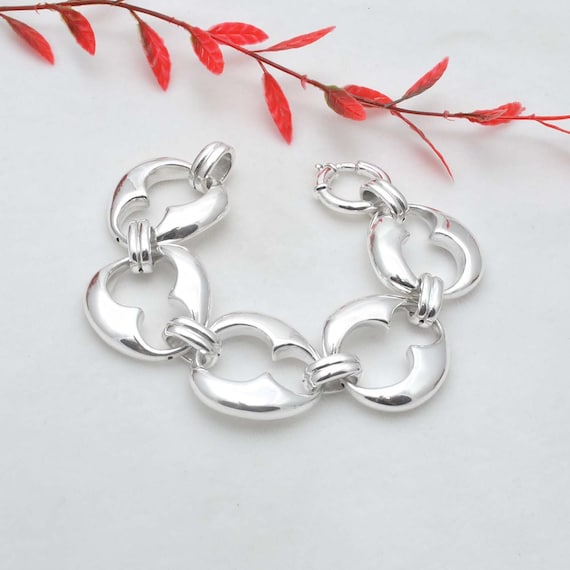 Vintage Silver Jewelry/ブレスレット Chunky Sterling Silver Link Bracelet, Handmade Vintage Jewelry, 9