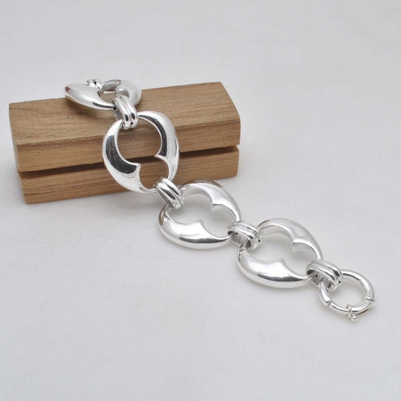Chunky Sterling Silver Link Bracelet, Handmade Vintage Jewelry, 9