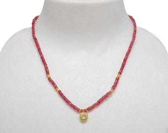 Natürliche Rubin Perlen Halskette | Zierlicher Facettierter Rubin Choker mit Diamant | Echtes echtes Rubin Schmuck Geschenk für sie
