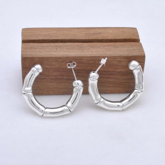 Sterling Silver Bamboo Earring, Handmade Silver Bamboo Stud