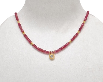Ruby & Polki Diamond Necklace | July Birthstone | Beaded Gemstone Jewelry