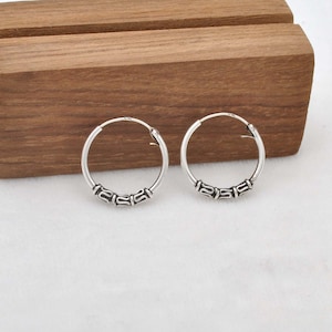 Silver spiral hoop earrings tribal earrings bohemian jewelry boho bali hoops gift for women, Spiral Bali Hoops, Bali Style Handmade Earrings