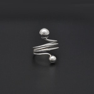 Sterling Silver Two Ball Ring: Handmade Minimalist Geometric Design, Size 8