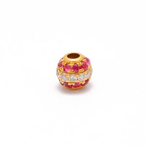 4mm 14k Gold Ruby Pavé Diamond Ball Bead, Natural Gemstone Spacer Finding