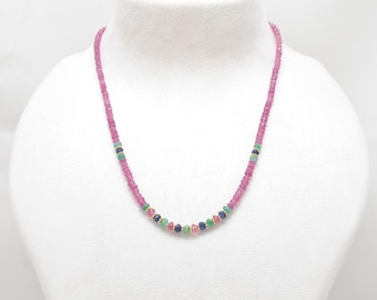 Natürliche Rubin Smaragd Perlen Halskette | Blauer Saphir Silber Halskette | Gold überzogener Edelstein-Schmuck | Geschenk für Frauen