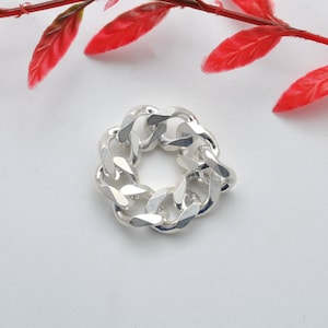 Sterling Silver Chain Ring Size 7, 925 Silver Thin Curb Chain Ring, Men&#39;s Cuban Solid Silver Ring Size 11, Christmas Gift For Women