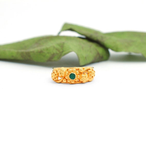 Solid 18k Gold Ring, Yellow Gold Women Ring, Handmade Vintage Ring, Gemstone Ring, 18k Gold Women Ring Size 5 , Gift For Her | KCR1003