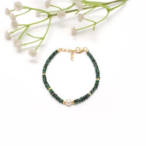 Emerald Beaded Bracelet | Natural Emerald Gemstone Jewelry | 925 Sterling Silver Gold Plated Bracelet | May Birthstone Gift for Women