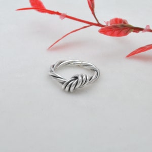 Sterling Silver Knot Ring Size 6.5, Twisted Rope Ring, Handmade Hammered Band Women Ring, Gift Her Jewelry, Reef Knot, Celtic Promise Ring