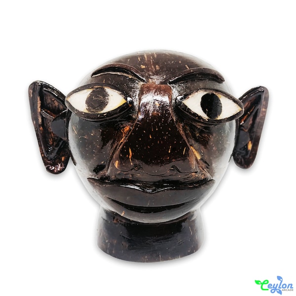 wood mask, Traditional handcraft, unique gift, shell art, desktop decoration from Sri Lanka