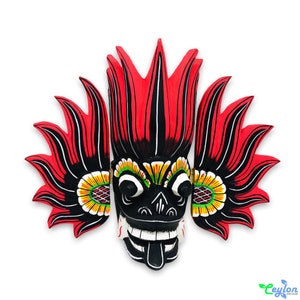 Vintage wooden Tiki mask Hand Carved Wood Wall Décor, Wall Hanging Handmade & Painted, Tropical Decor   spirit Sri lanka 6inch 3D