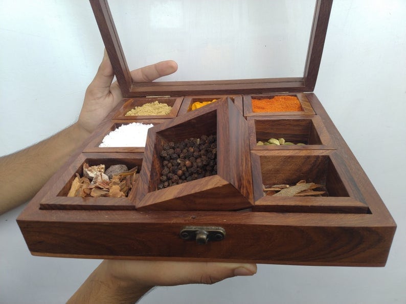 Indian Handmade Mutli Utility Wooden Masala Box Wooden Spice Etsy
