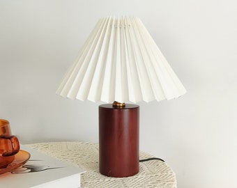 Small Table Lamp Wooden Pillar Pleated Lamp Accent Little Desk Lamp For Living Room Kitchen Retro Rustic Cozy Decorative Lights