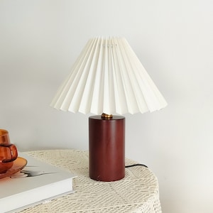 Small Table Lamp Wooden Pillar Pleated Lamp Accent Little Desk Lamp For Living Room Kitchen Retro Rustic Cozy Decorative Lights