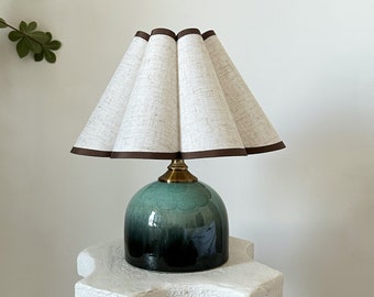 Turkoois gradiënt keramische tafellamp, 110-240v stevige basis linnen stof geplooide kap, slaapkamer woonkamer keuken vintage gezellige decorlamp