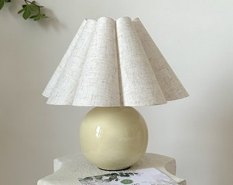 Handmade Ceramic Table Lamp, 110-240V Pleated Linen Fabric Shade For Bedroom Living Room Kitchen Rustic Cozy Decor Japandi Nightstand Lamp