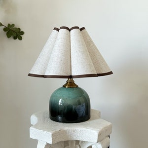 Turquoise Gradient Ceramic Table Lamp, 110-240v Sturdy Base Linen Fabric Pleated Shade, Bedroom Living Room Kitchen Vintage Cozy Decor Lamp