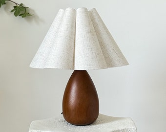Handmade Wood Table Lamp, Linen Fabric Shade 110-240V For Bedroom Living Room Kitchen Retro Rustic Cozy Decorative Japandi Nightstand Lamp