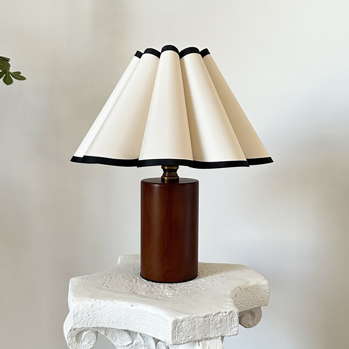 Wooden Pillar Pleated Table Lamp - Etsy
