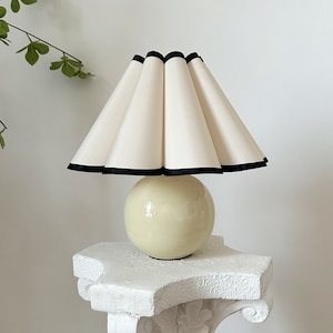 Handmade Ceramic Table Lamp, 110-240V Durable Base Pleated Fabric Shade, For Bedroom Living Room Kitchen, Rustic Japandi Cozy Decor