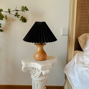 Small Wooden Pleated Table Lamp, Fabric Shade 110-240V For Bedroom Kitchen Living Room Rustic Cozy Decorative Japandi Nightstand Little Lamp Black