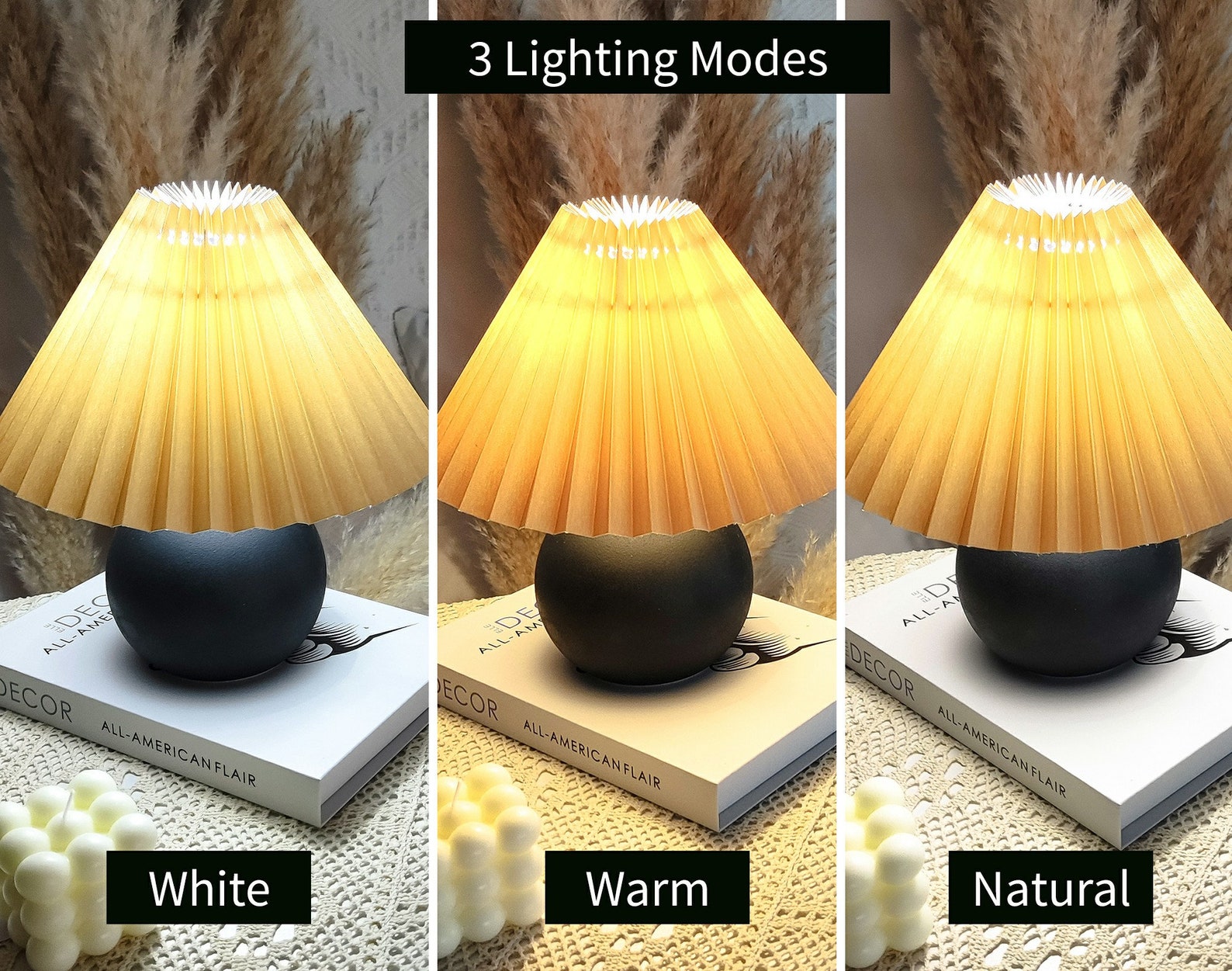 Ceramic Pleated Lamp Black Base Table Lamps Home Art Decor Etsy