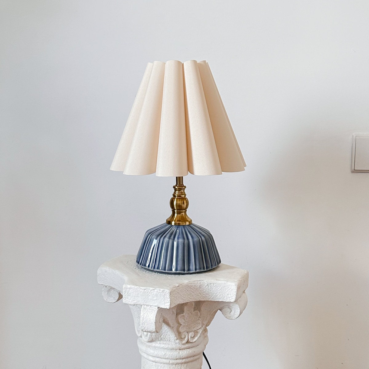 Handmade Classic Navy Ceramic Table Lamp 110-250V, Pleated Scallop Black Trim Tall Petal Shade, Bedroom Living Room Kitchen Neutral Decor - Etsy