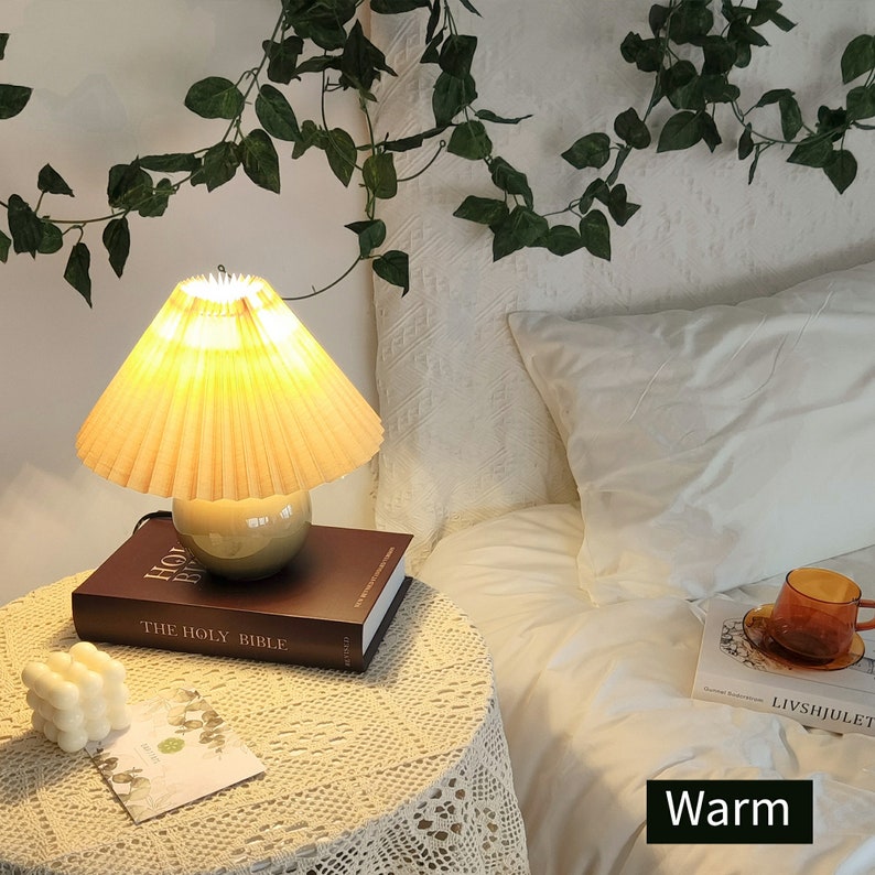 Ceramic Small Brown Table Lamp, Fabric Shade 110-240V, For Bedroom Living Room Kitchen Rustic Coz Art Decorative Nightstand Little Desk Lamp image 6