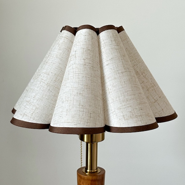 Pantalla plisada de tela de lino, tonos marrones de pétalos, iluminación cálida para lámparas de mesa, luz colgante, decoración de lámpara para muebles del hogar